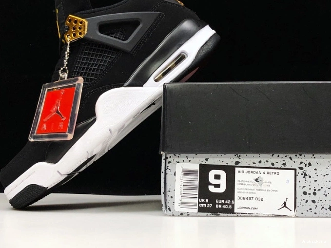 One Kick Jordan Royalty Air Black 4 Metallic Gold-White 308497-032 0814